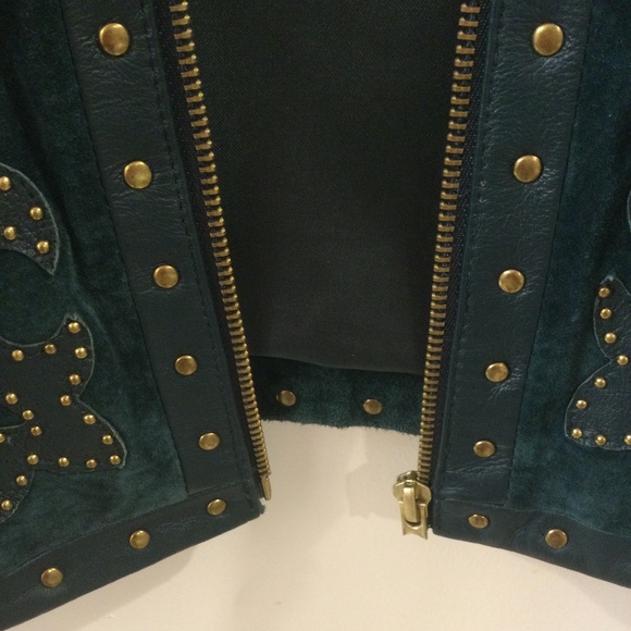 Linea by Louis Dell’Olio Suede Zip Jacket Green Embellished Studded XL - Picture 10 of 16